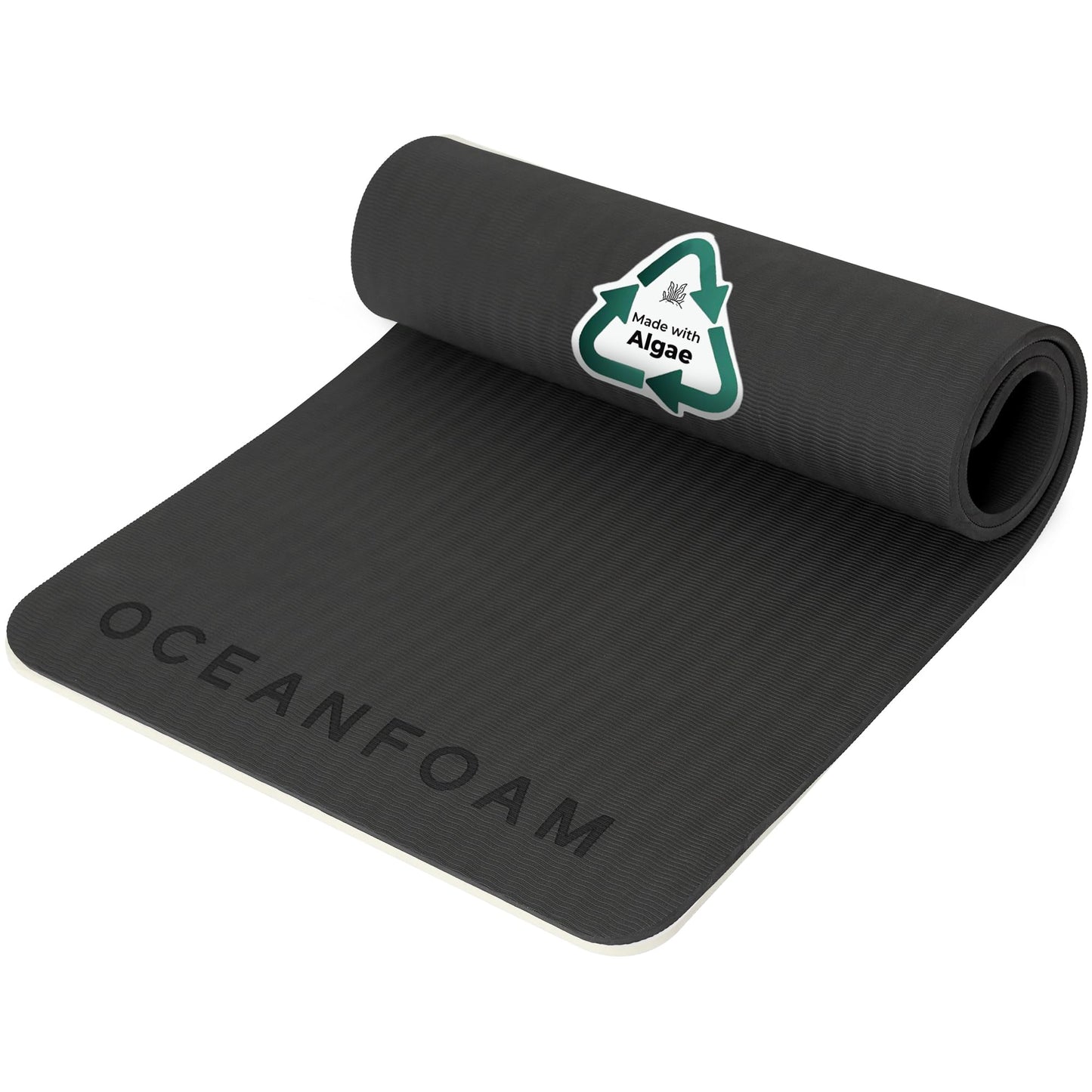 Non-Slip Mat with Cotton Carrying Strap Made with Sustainable Algae Foam – 24" x 72" (Charcoal)